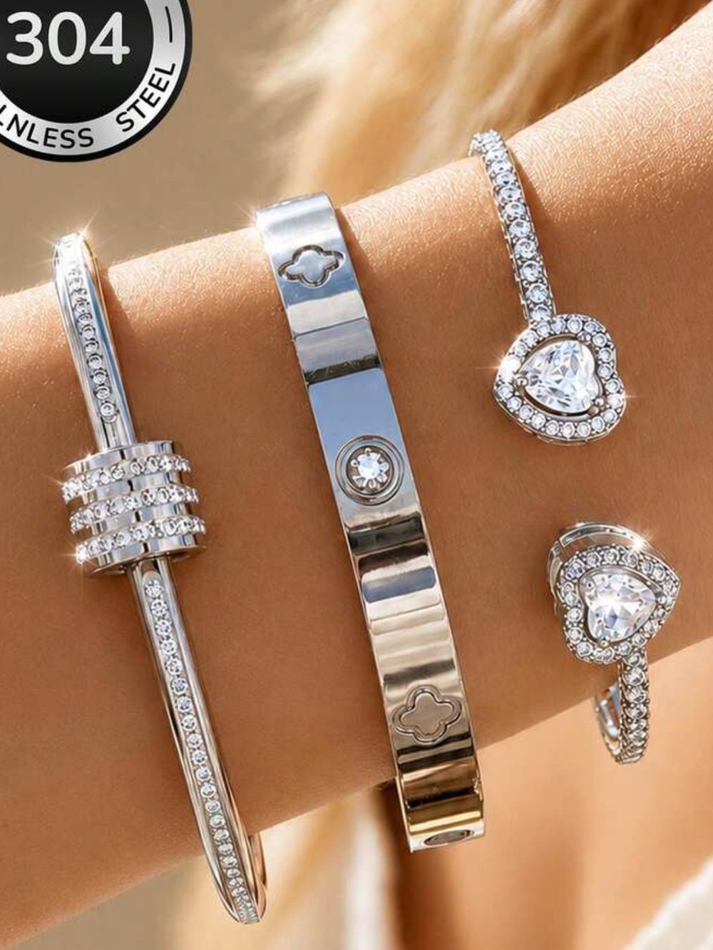Nordic Ware Silver-Tone Heart Crystal Bracelet Set
